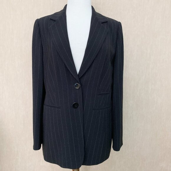 Planet Pants - PLANET Black Pinstripe Single-Breasted Pantsuit Set | Size 12